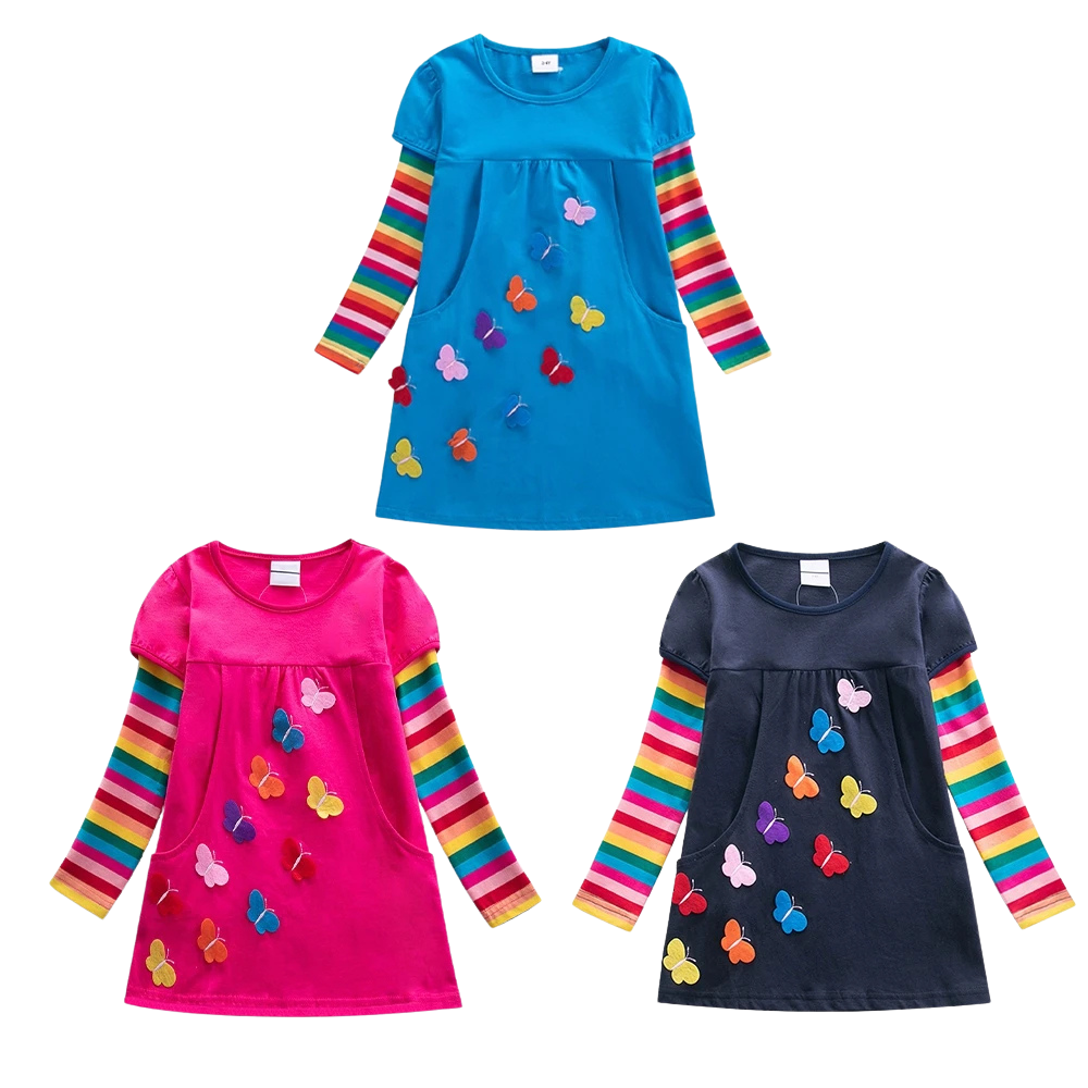 Long Sleeve Rainbow Butterfly Empire Dress