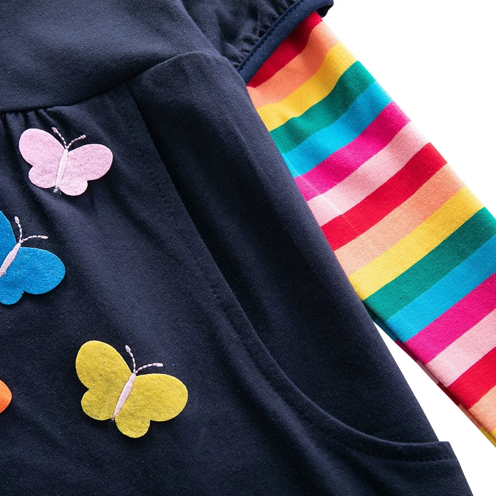 Long Sleeve Rainbow Butterfly Empire Dress