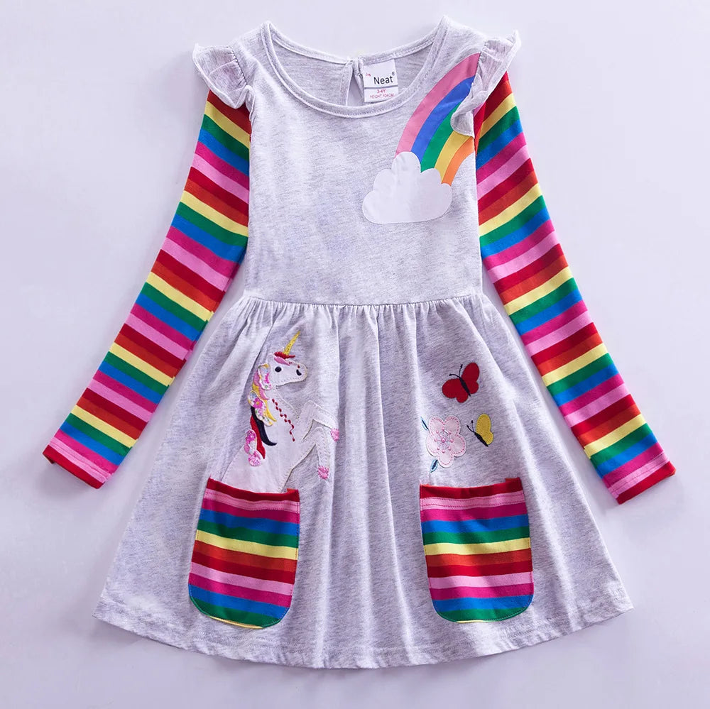 Long Sleeve Rainbow Unicorn Skater Dress