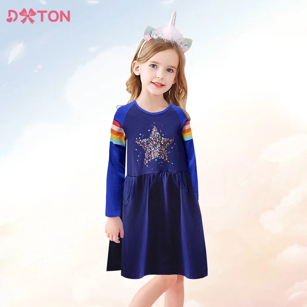 Long Sleeve Sequin Star Skater Dress