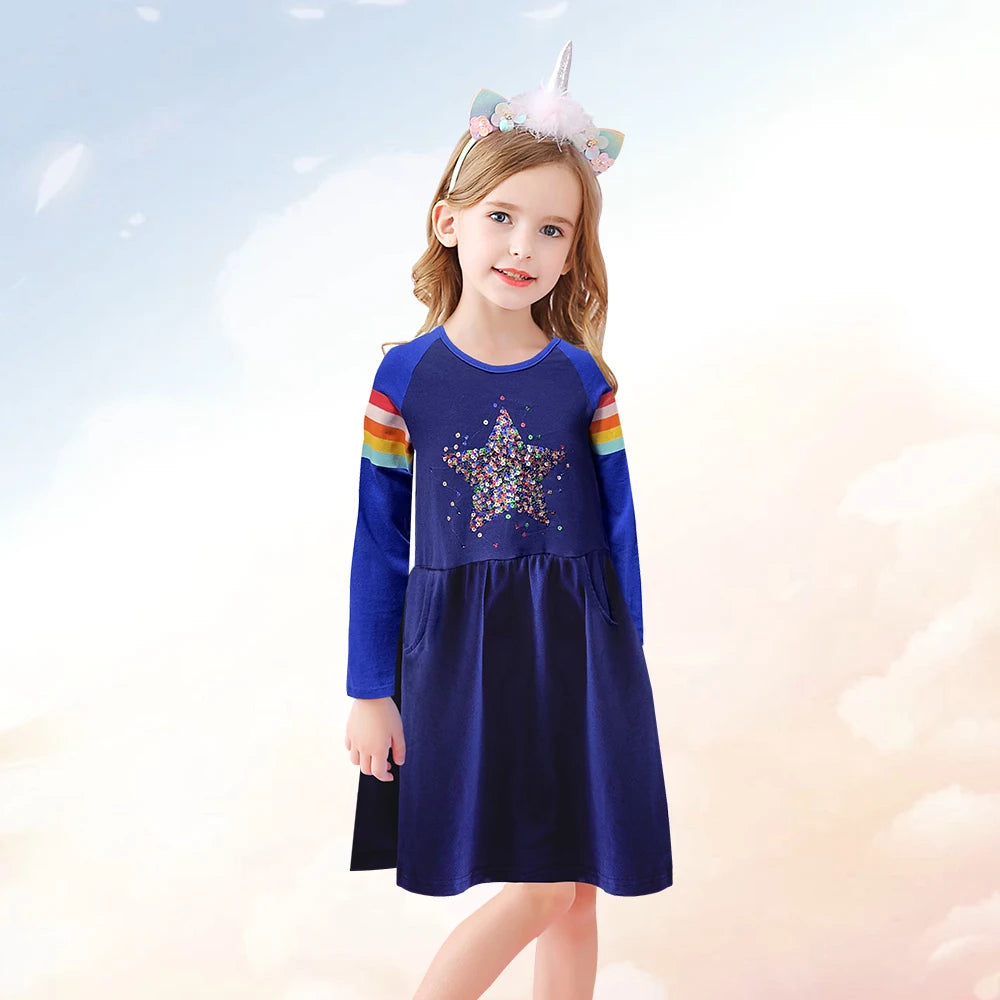 Long Sleeve Sequin Star Skater Dress