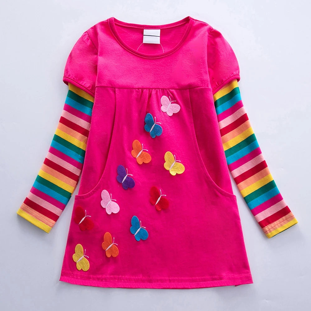 Long Sleeve Rainbow Butterfly Empire Dress