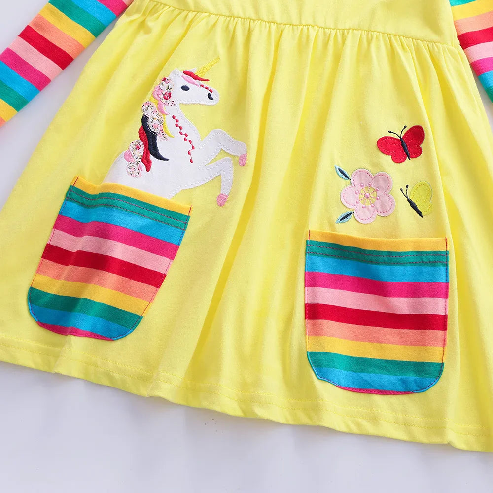 Long Sleeve Rainbow Unicorn Skater Dress