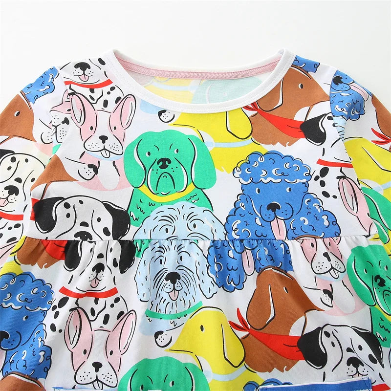 Long Sleeve Dog Print Skater Dress