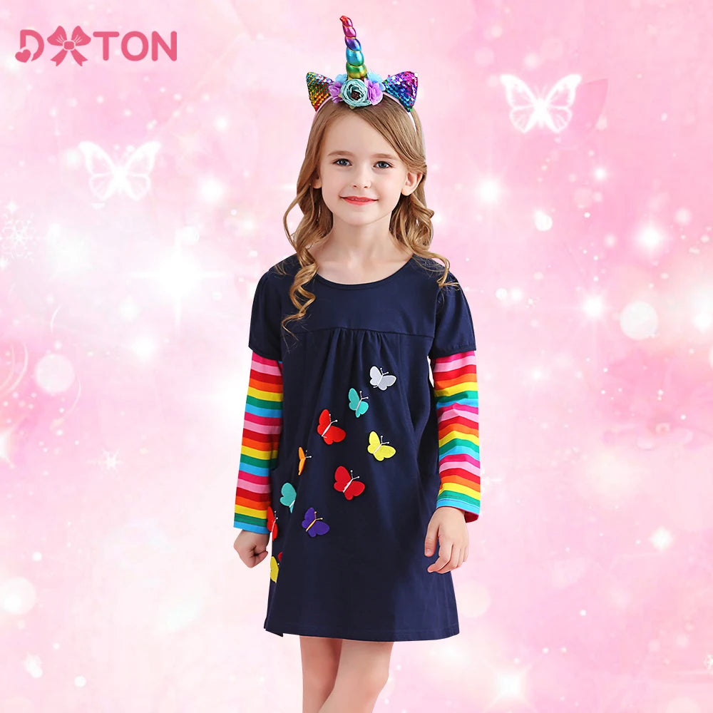 Long Sleeve Rainbow Butterfly Empire Dress