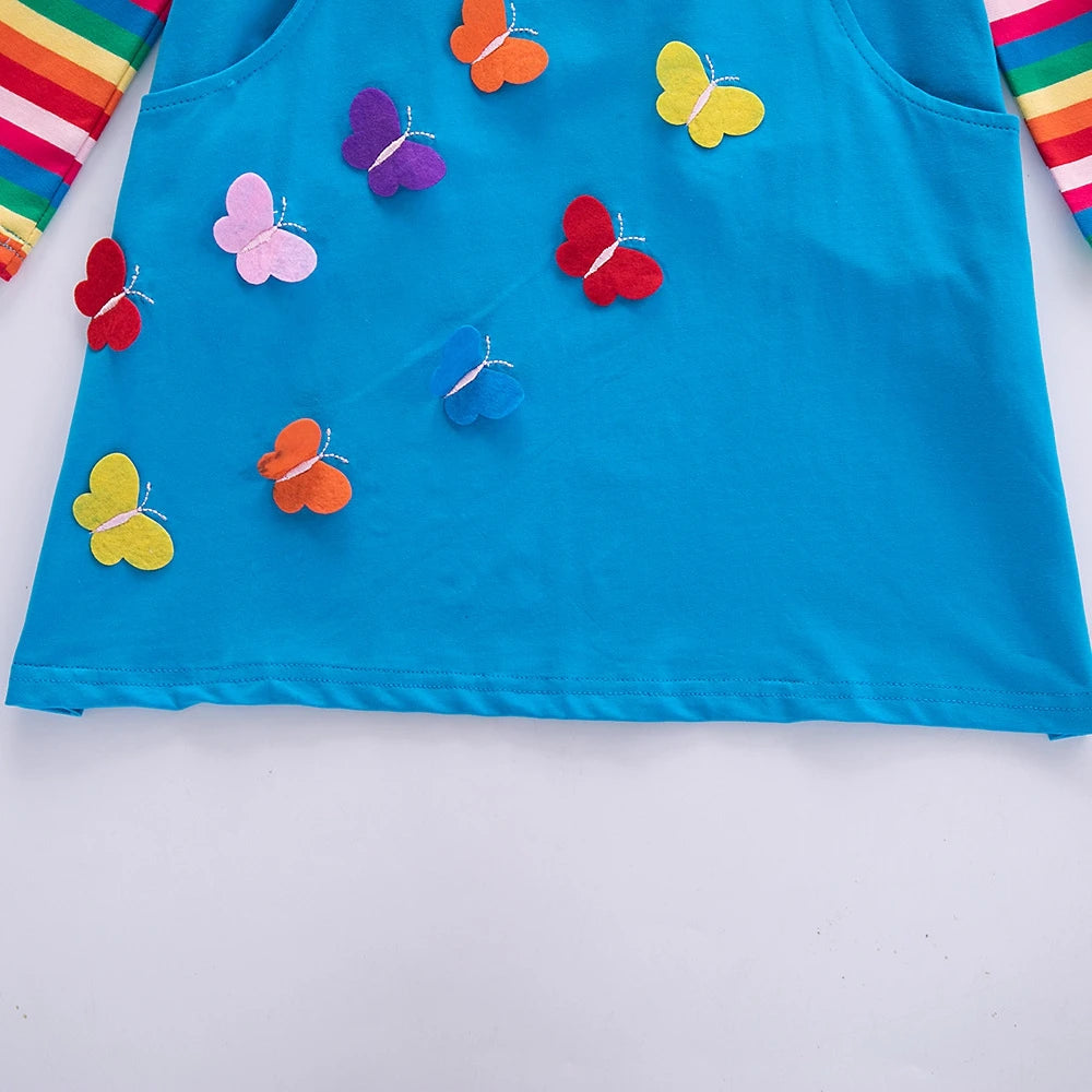 Long Sleeve Rainbow Butterfly Empire Dress