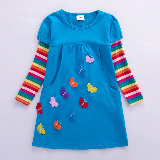 Long Sleeve Rainbow Butterfly Empire Dress