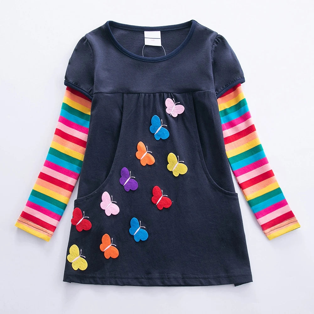 Long Sleeve Rainbow Butterfly Empire Dress