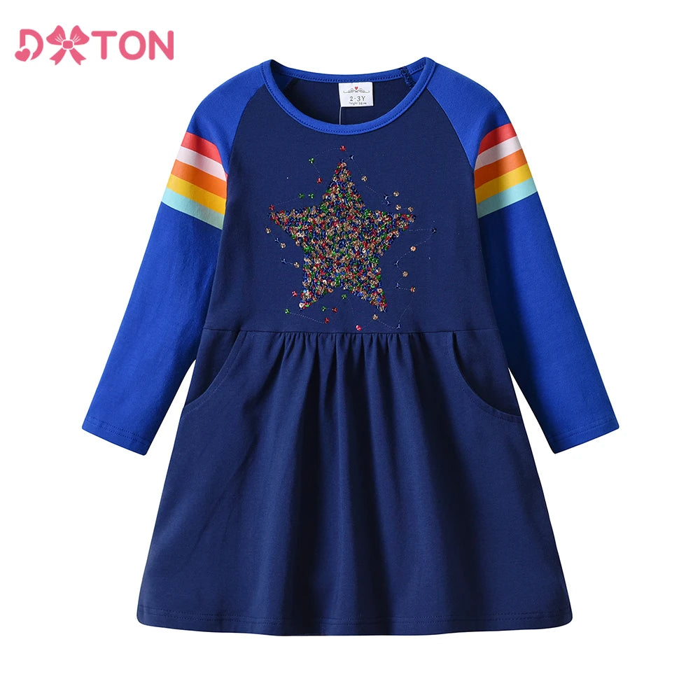 Long Sleeve Sequin Star Skater Dress