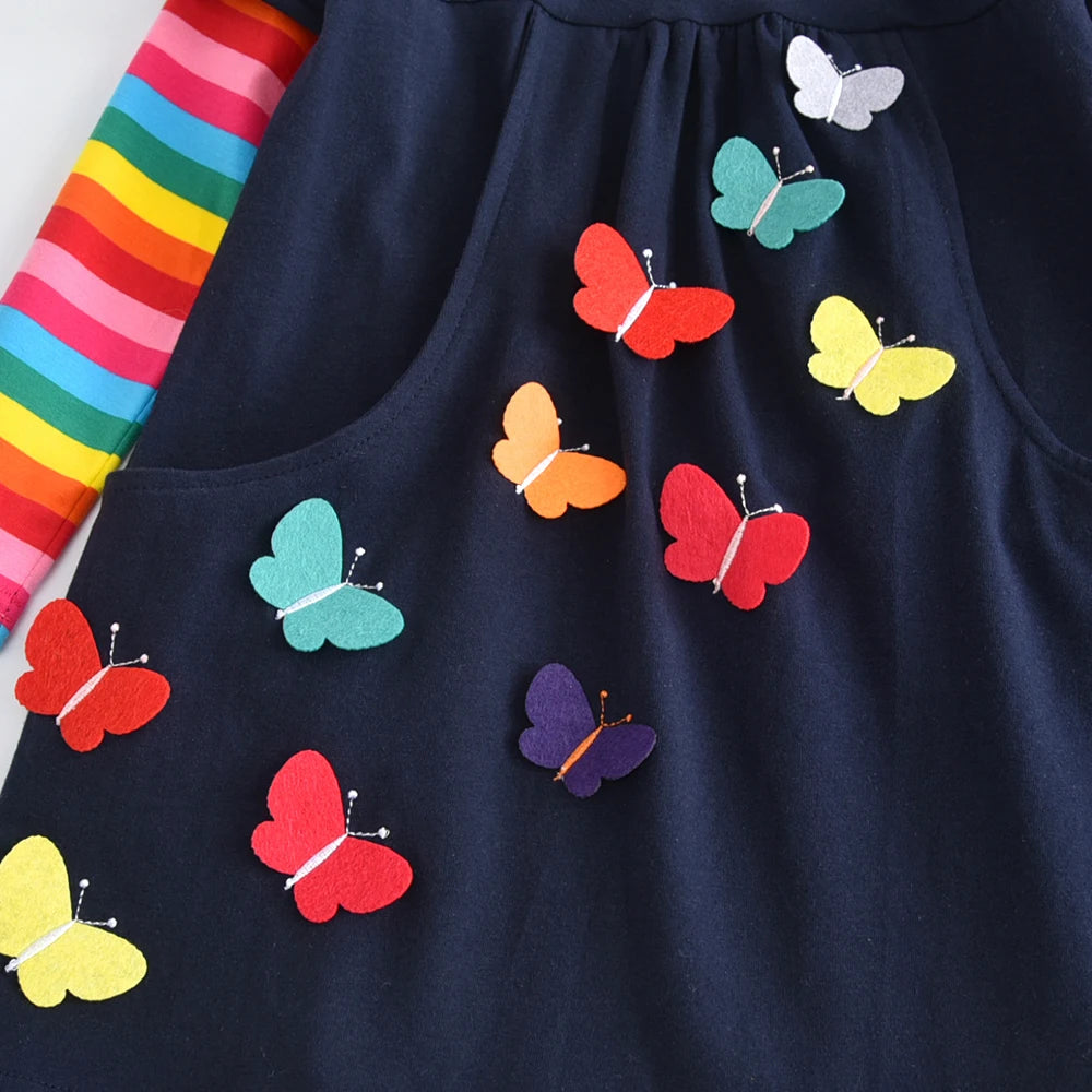 Long Sleeve Rainbow Butterfly Empire Dress