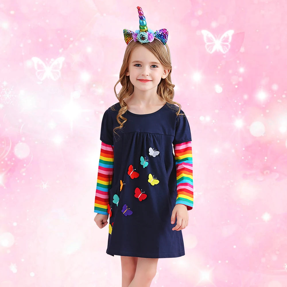 Long Sleeve Rainbow Butterfly Empire Dress