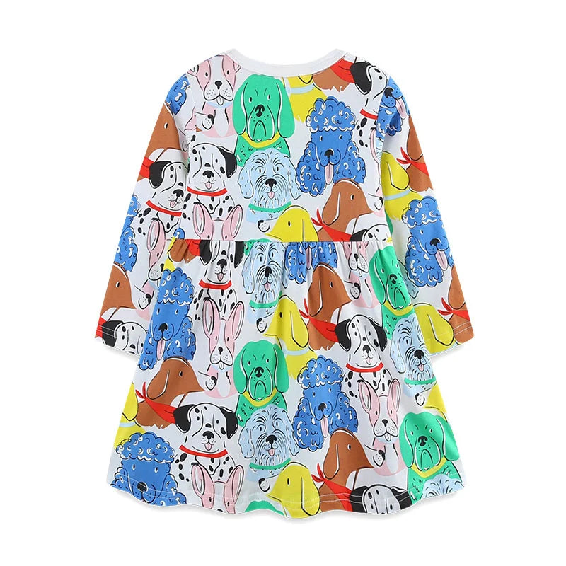 Long Sleeve Dog Print Skater Dress