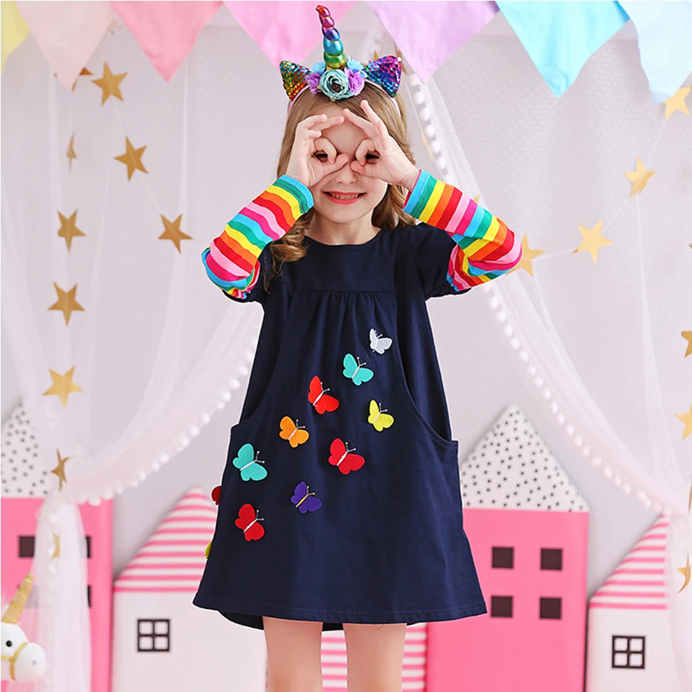 Long Sleeve Rainbow Butterfly Empire Dress