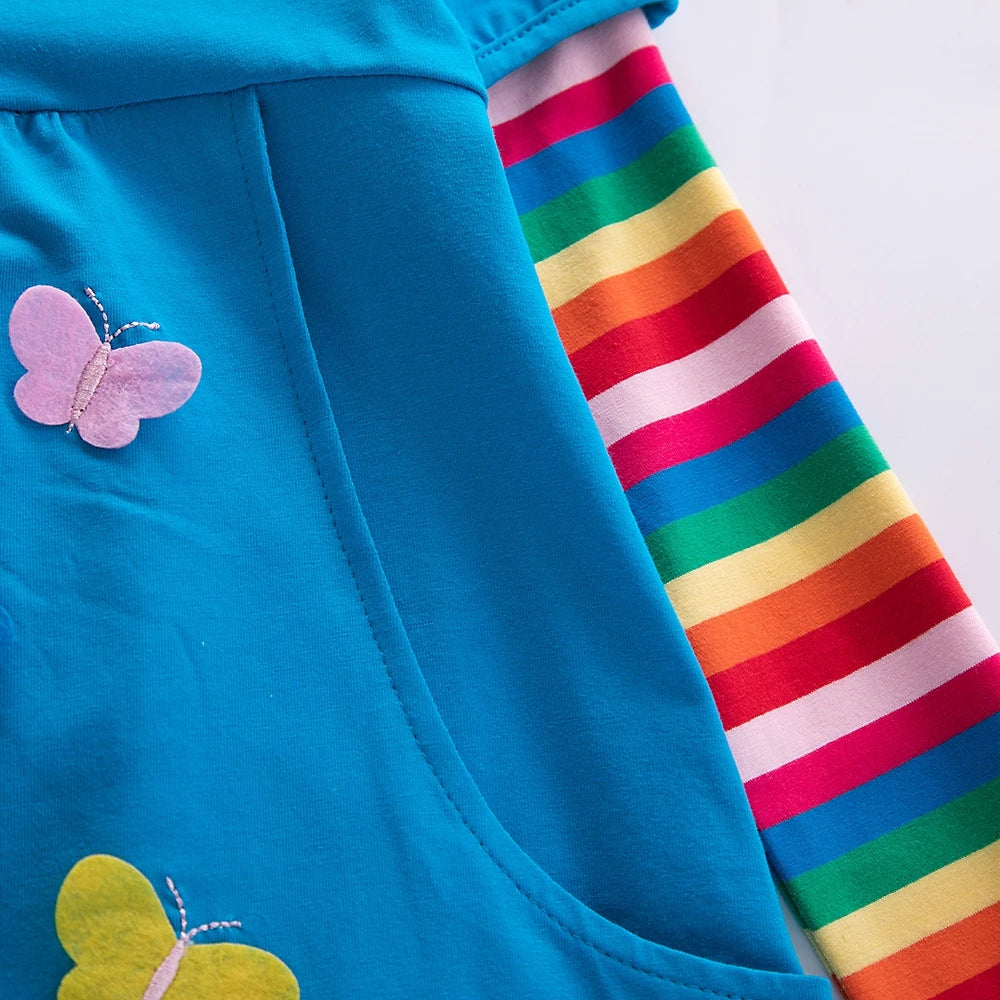 Long Sleeve Rainbow Butterfly Empire Dress